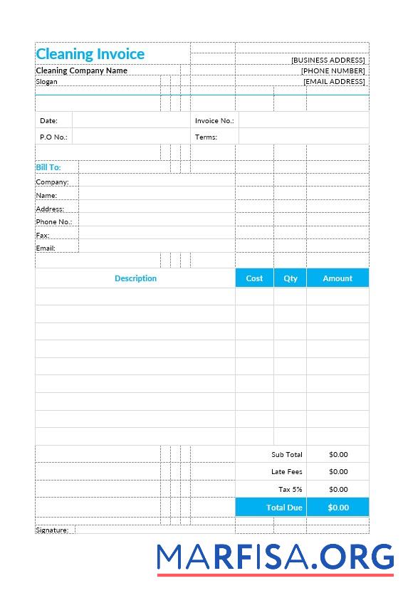 Blank Cleaning Invoice Template